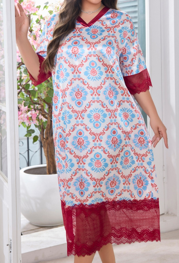 Large yard ice silk pajamas long night dress for women