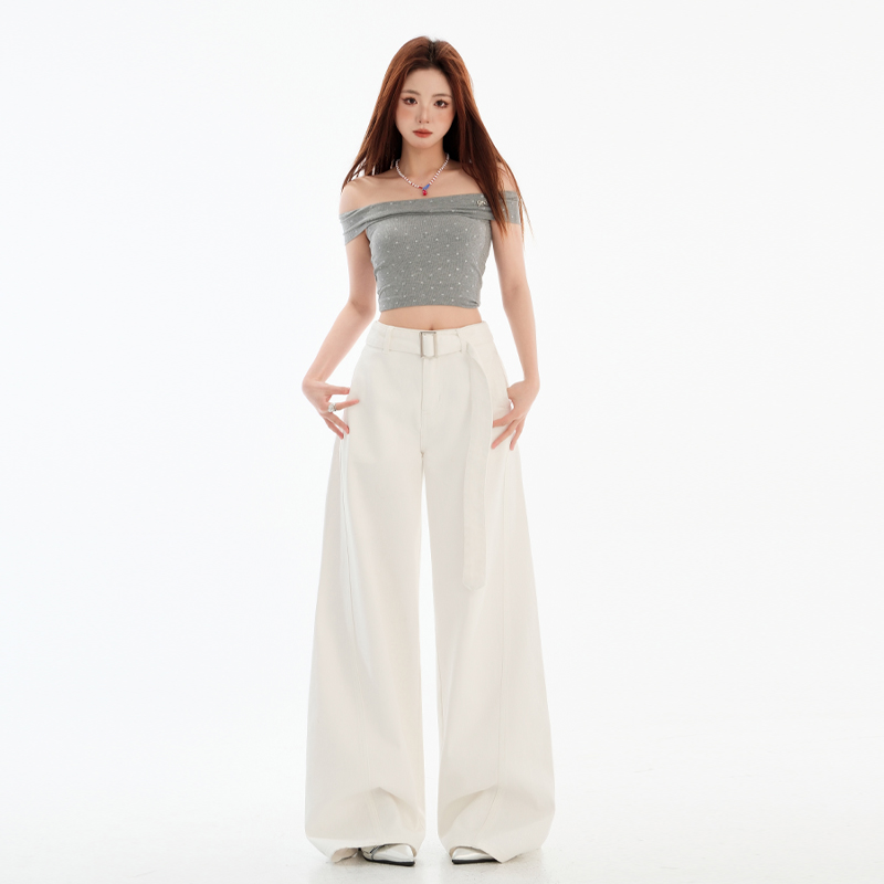 White high waist jeans spring straight pants for women