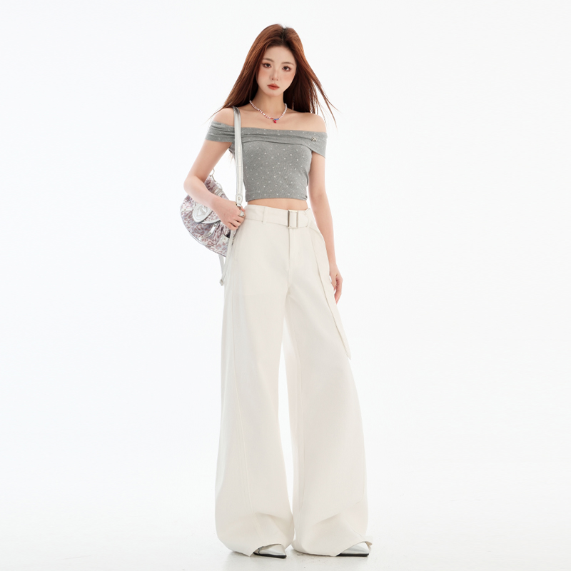 White high waist jeans spring straight pants for women