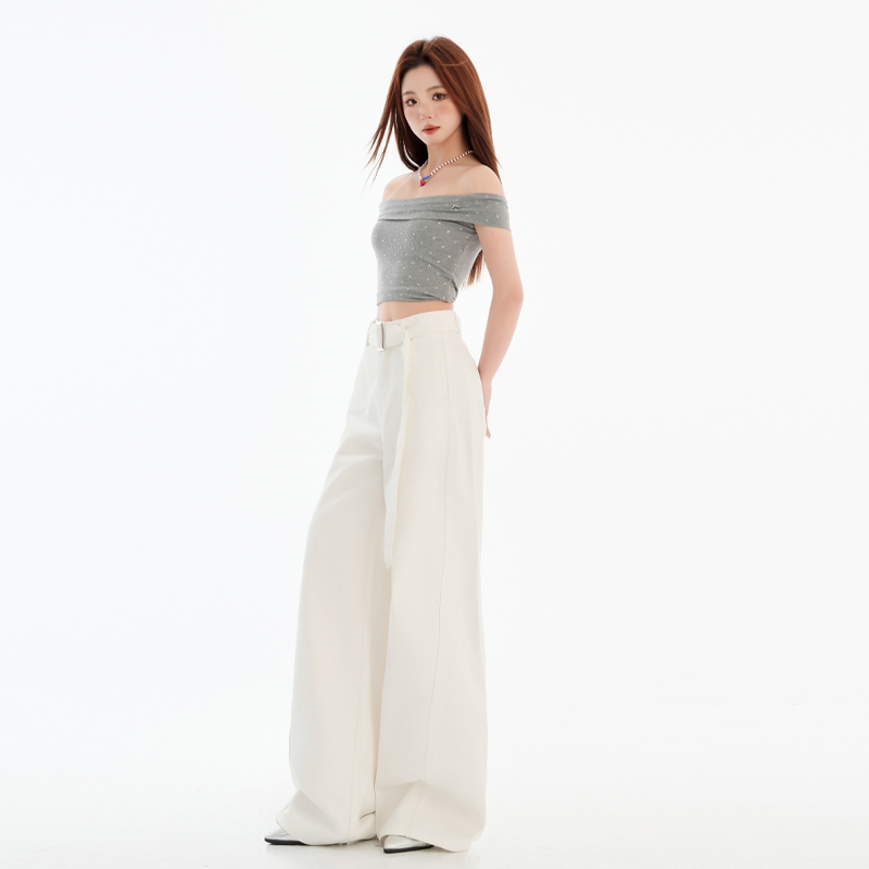 White high waist jeans spring straight pants for women