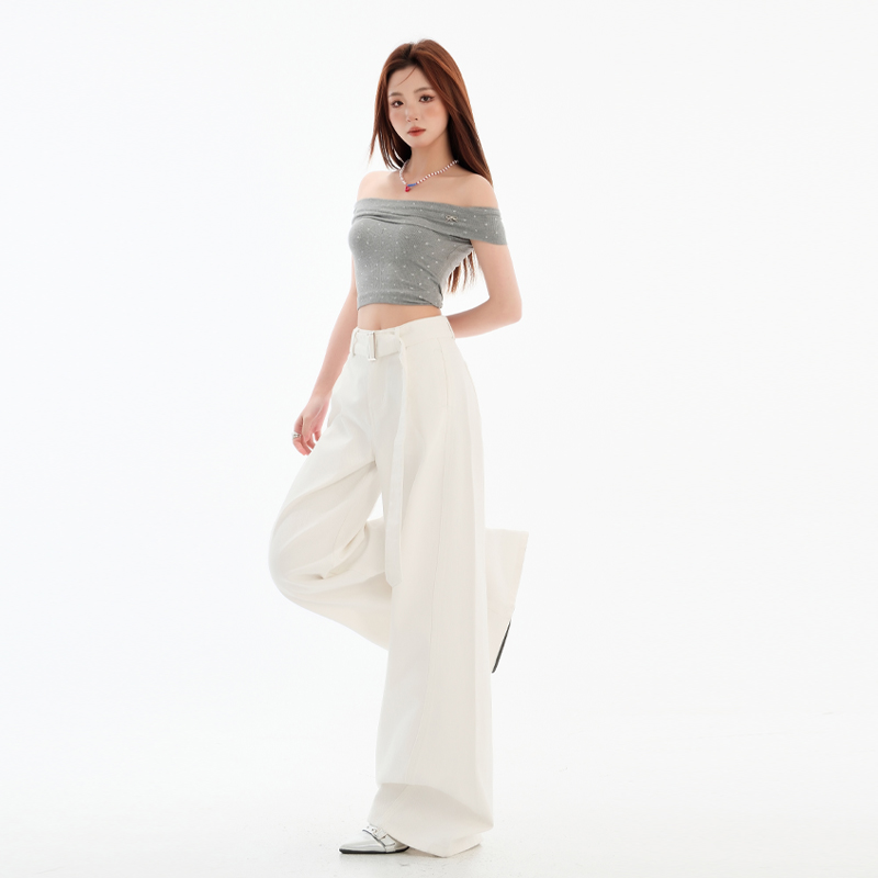 White high waist jeans spring straight pants for women