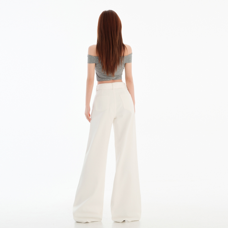 White high waist jeans spring straight pants for women