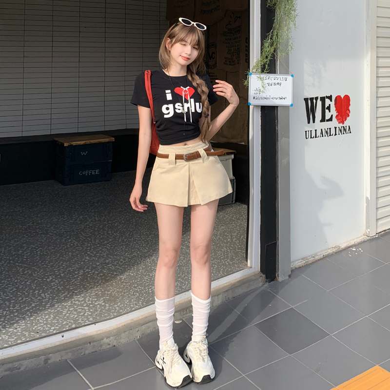 High waist black culottes slim with belt shorts for women