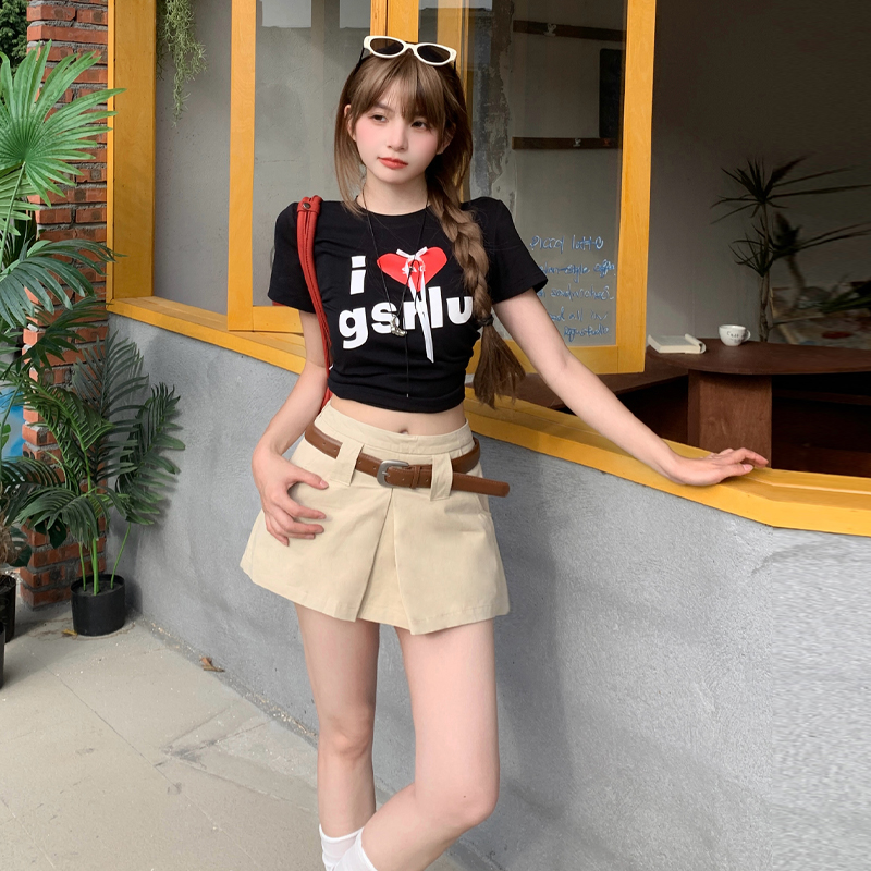 High waist black culottes slim with belt shorts for women