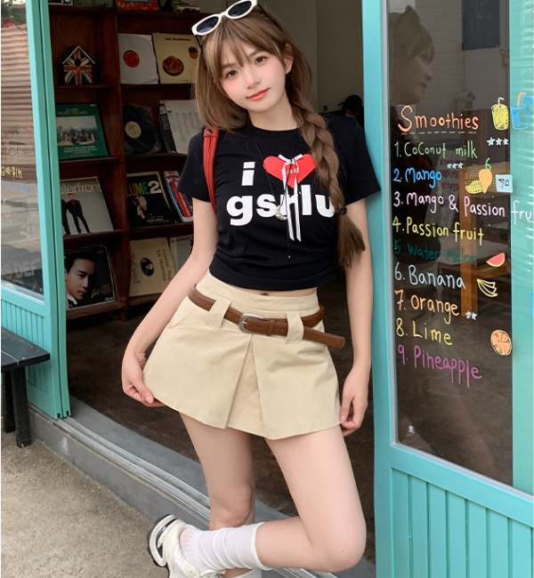 High waist black culottes slim with belt shorts for women