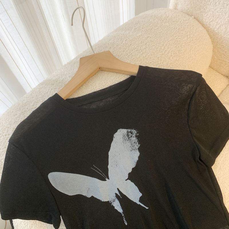 Printing navel short enticement thin T-shirt