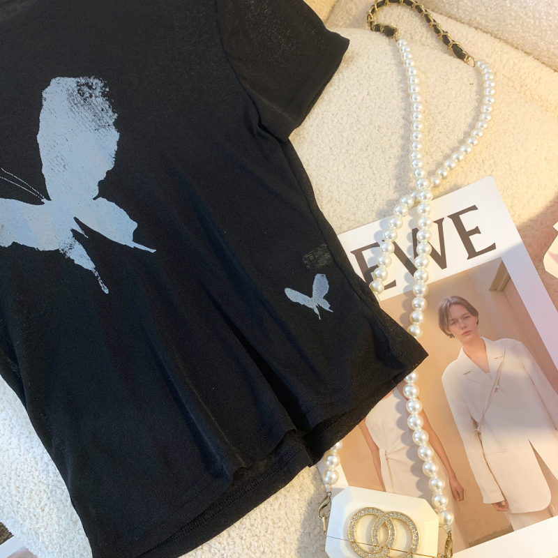 Printing navel short enticement thin T-shirt