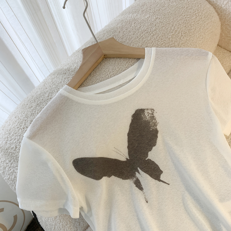 Printing navel short enticement thin T-shirt