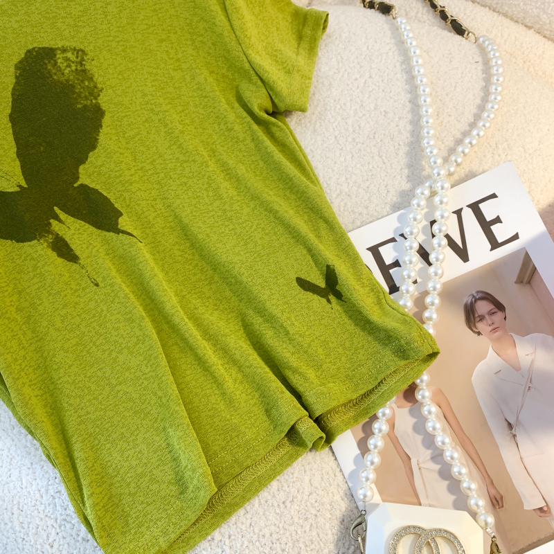 Printing navel short enticement thin T-shirt