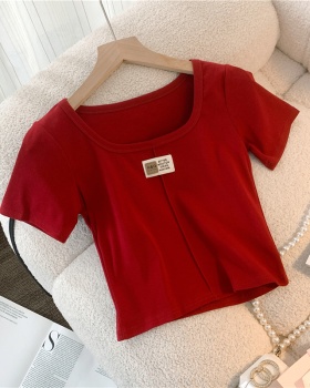 Casual square collar tops summer T-shirt for women