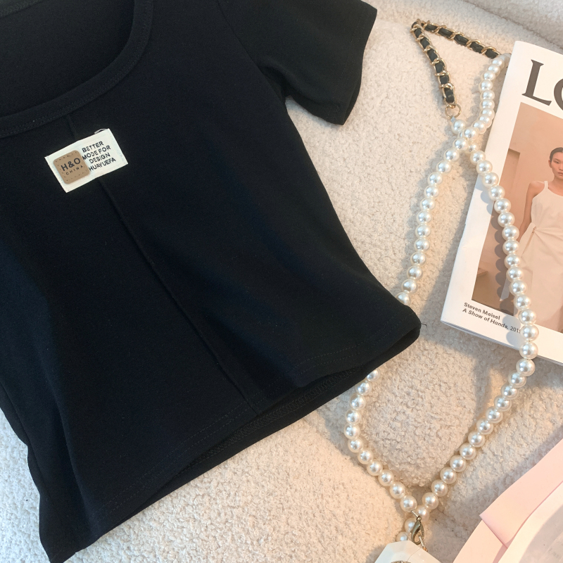 Casual square collar tops summer T-shirt for women