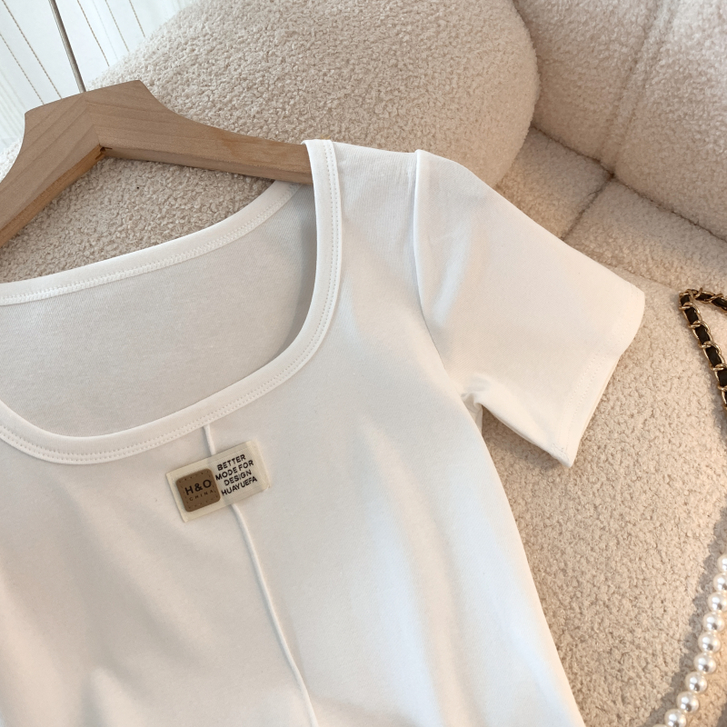 Casual square collar tops summer T-shirt for women