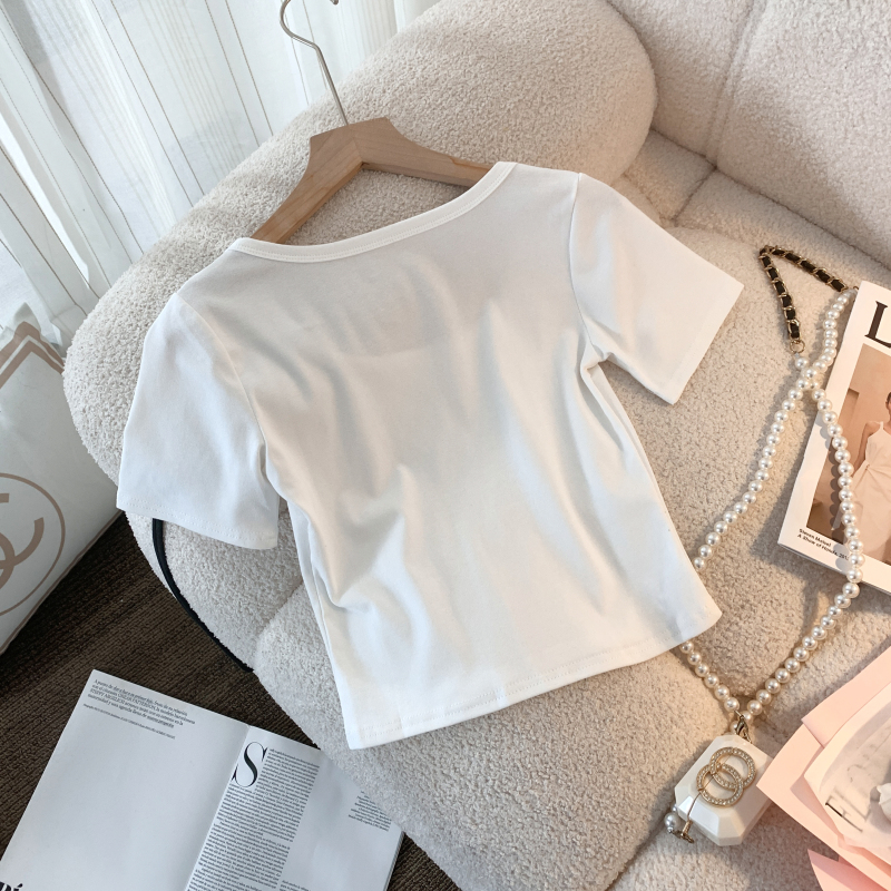 Casual square collar tops summer T-shirt for women