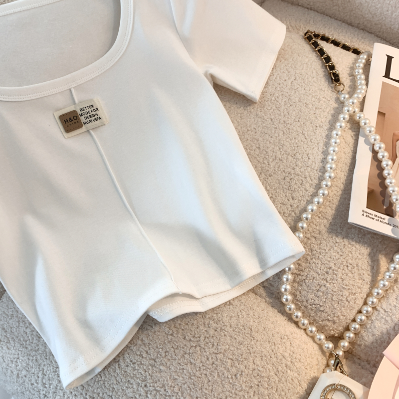Casual square collar tops summer T-shirt for women