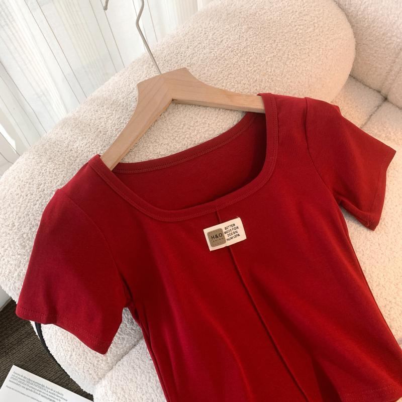 Casual square collar tops summer T-shirt for women