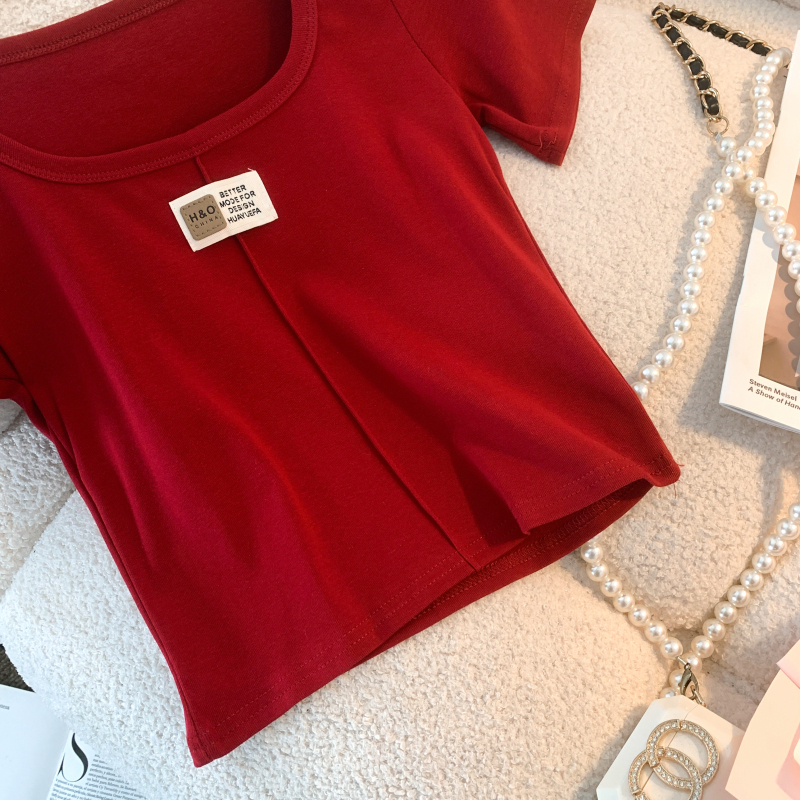 Casual square collar tops summer T-shirt for women