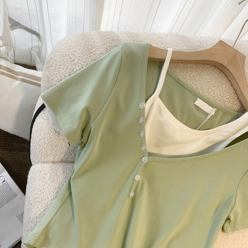 Refreshing sweet sling pure cotton T-shirt 2pcs set for women