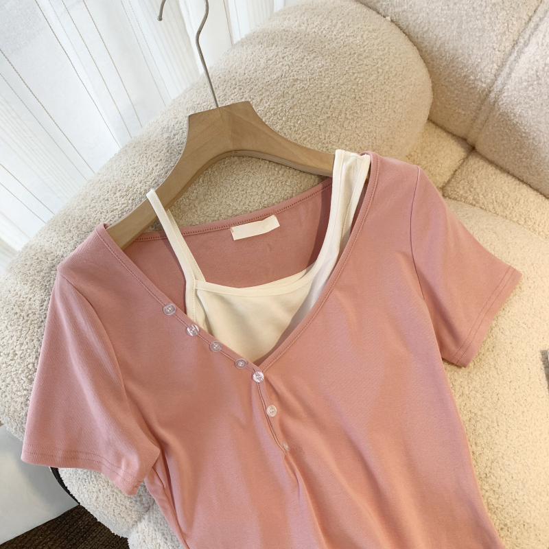 Refreshing sweet sling pure cotton T-shirt 2pcs set for women