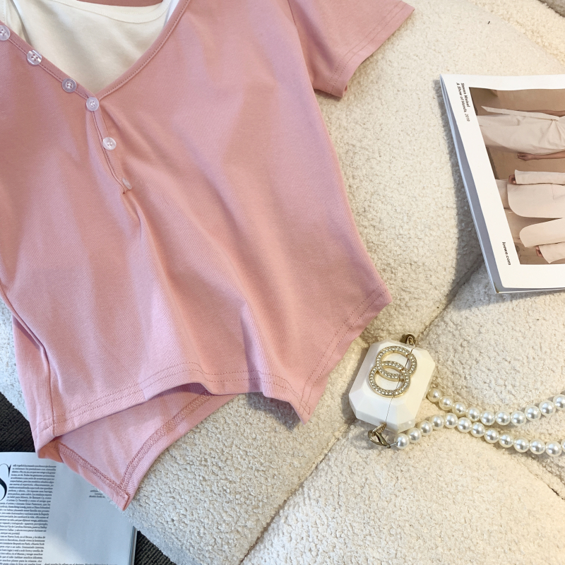 Refreshing sweet sling pure cotton T-shirt 2pcs set for women