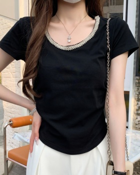Spicegirl fold round neck niche pinched waist tops