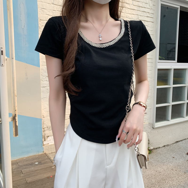 Spicegirl fold round neck niche pinched waist tops