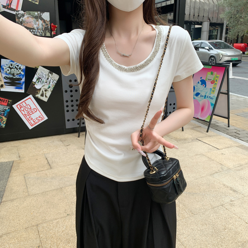 Spicegirl fold round neck niche pinched waist tops