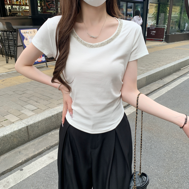 Spicegirl fold round neck niche pinched waist tops