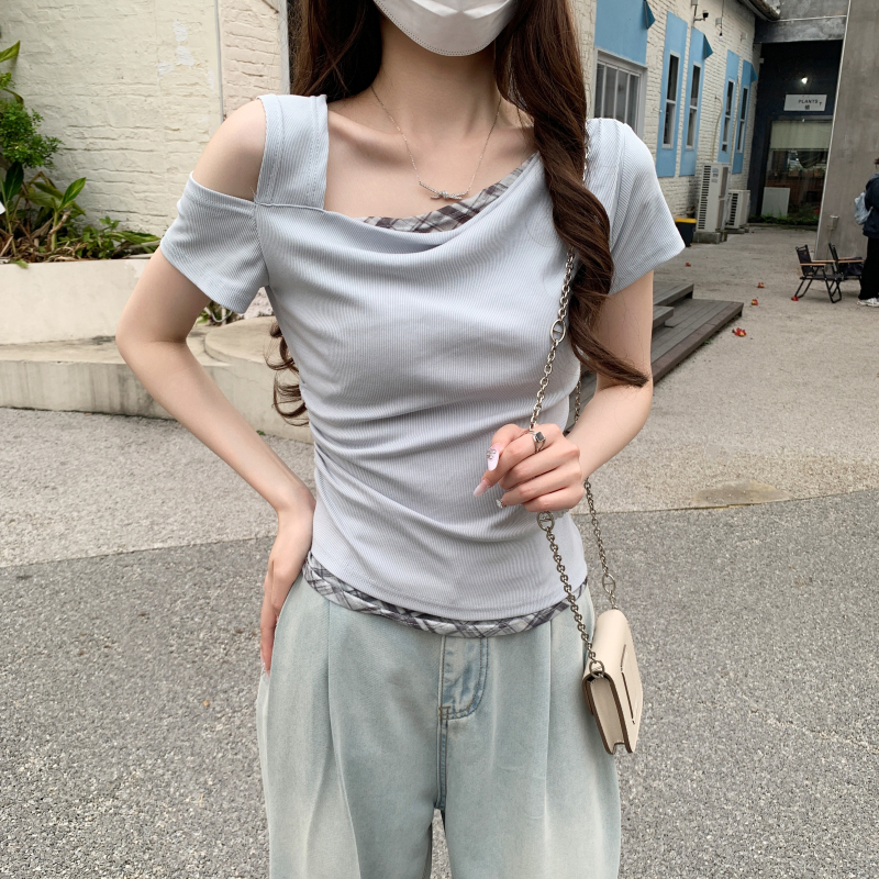 Simple splice tops niche T-shirt for women