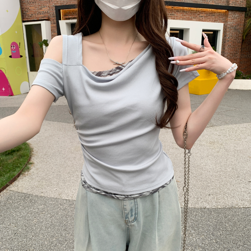 Simple splice tops niche T-shirt for women