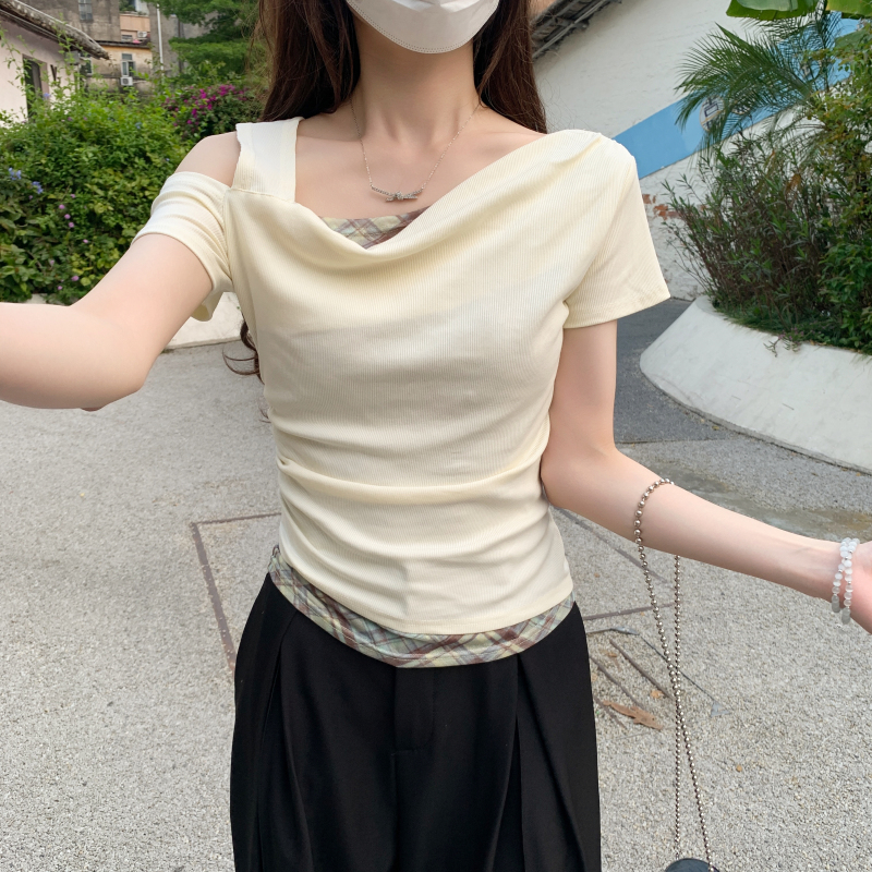 Simple splice tops niche T-shirt for women