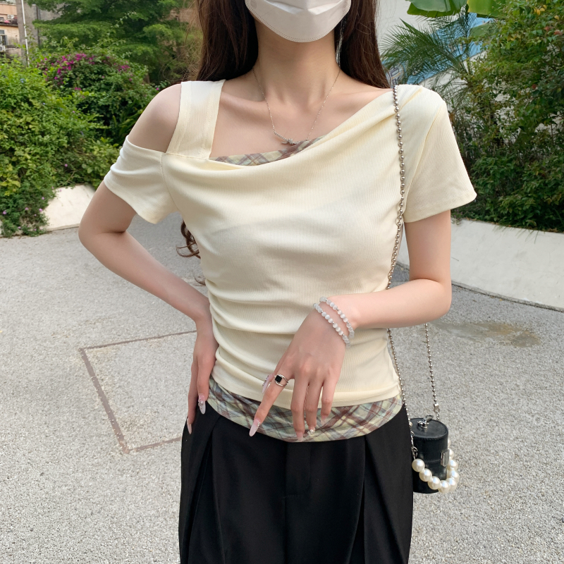 Simple splice tops niche T-shirt for women