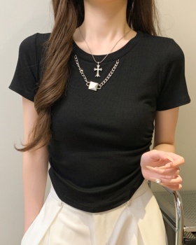 All-match chain metal T-shirt Western style short tops for women