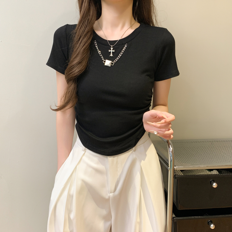All-match chain metal T-shirt Western style short tops for women