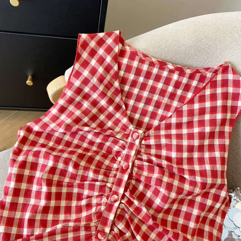 Retro unique niche tops red V-neck vest