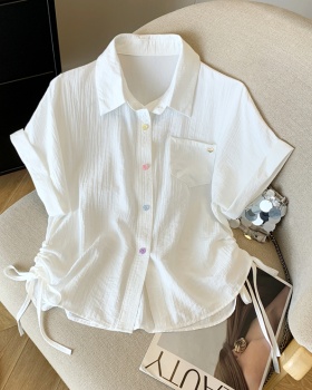 Short sleeve drawstring tops short loose shirt