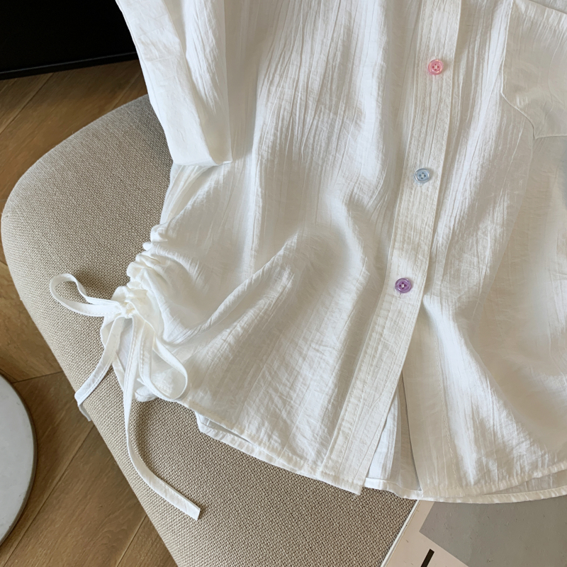 Short sleeve drawstring tops short loose shirt