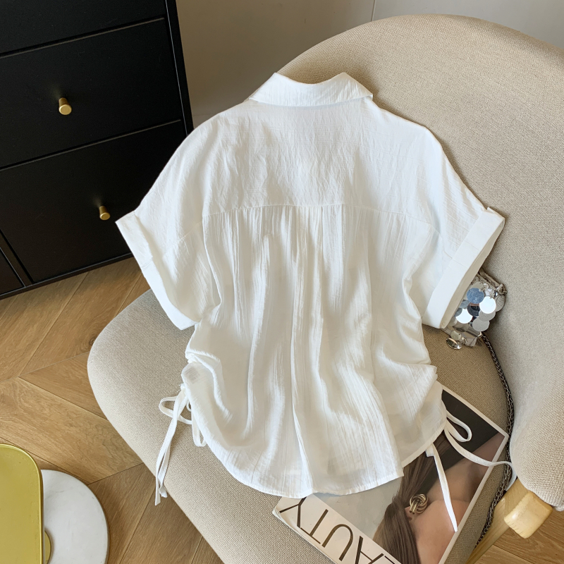 Short sleeve drawstring tops short loose shirt