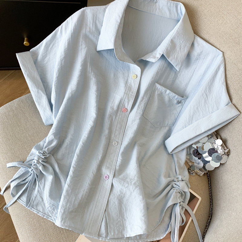 Short sleeve drawstring tops short loose shirt