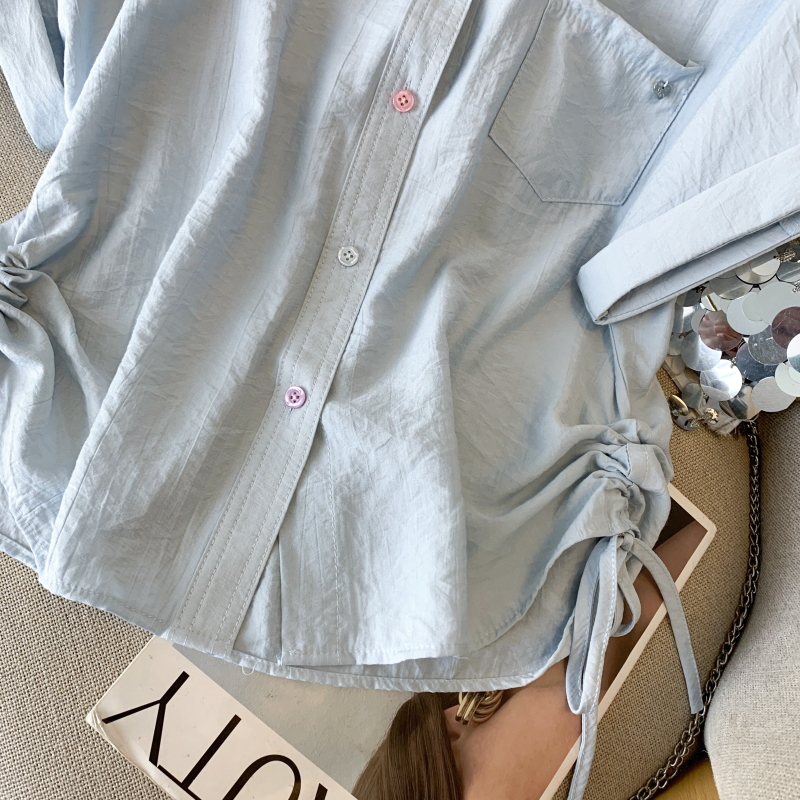 Short sleeve drawstring tops short loose shirt