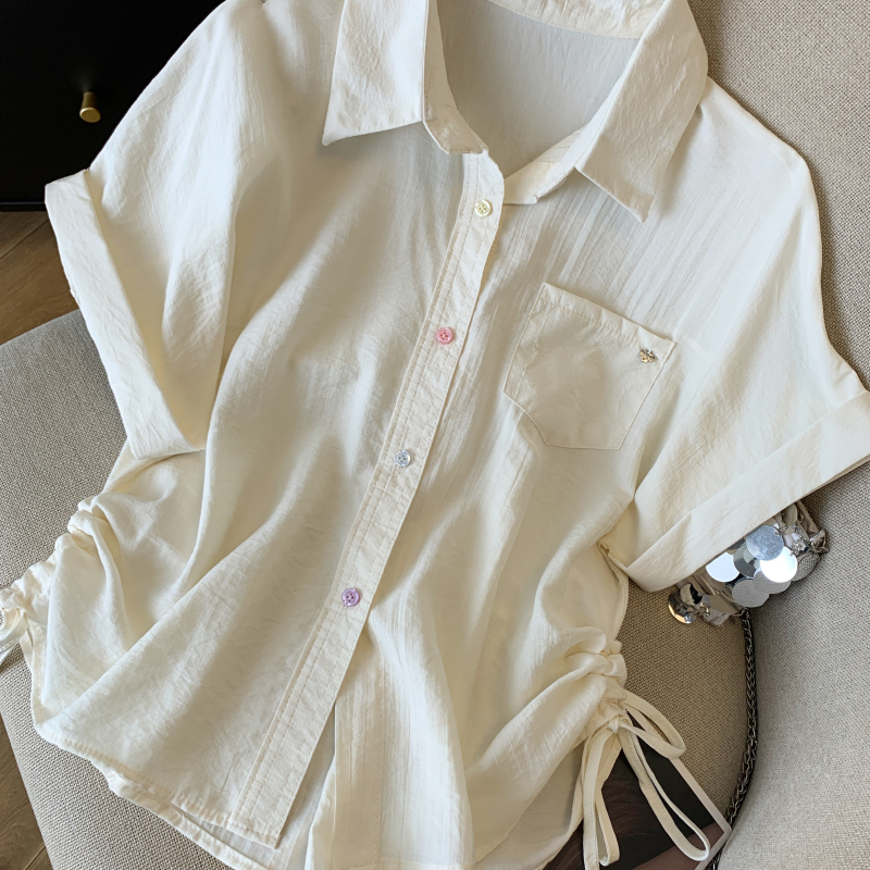 Short sleeve drawstring tops short loose shirt