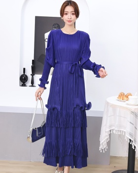 Cake tassels wood ear long dress frenum long sleeve dress
