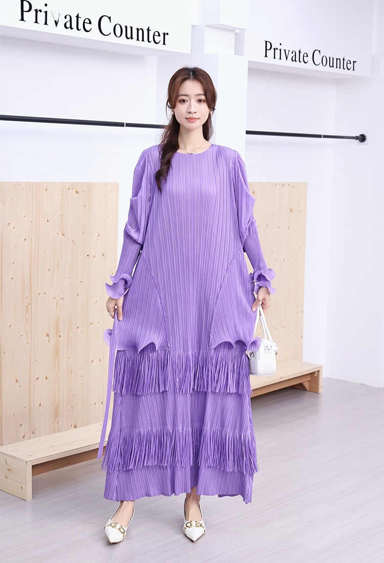 Cake tassels wood ear long dress frenum long sleeve dress