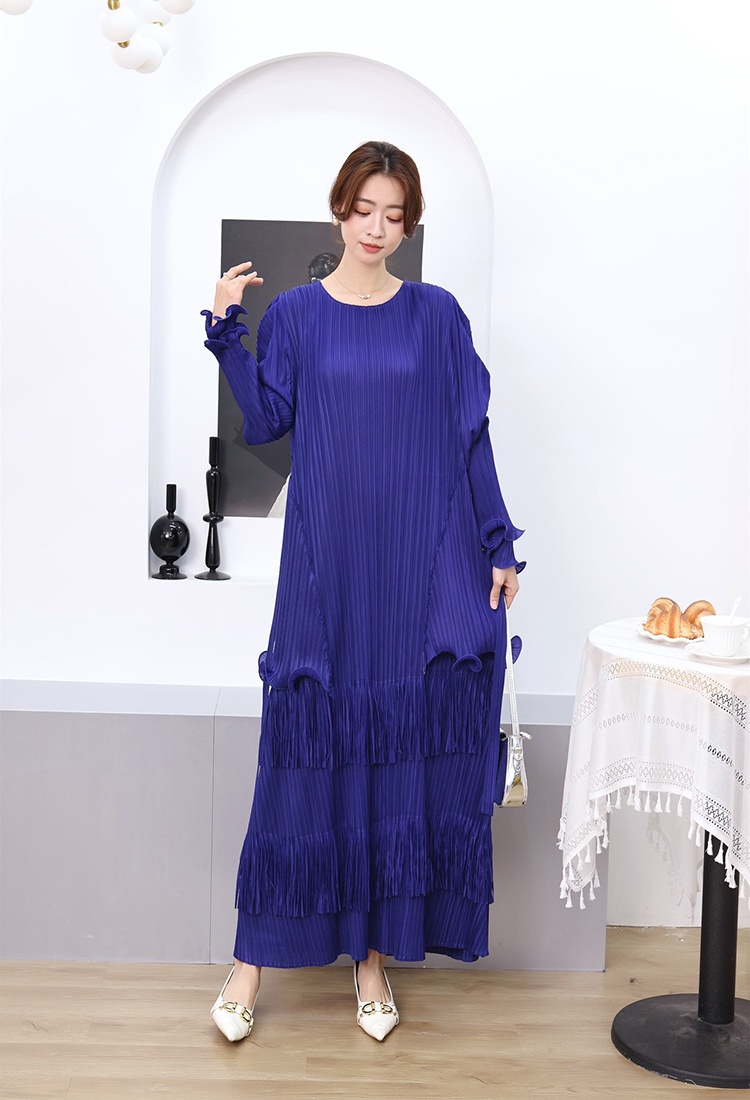 Cake tassels wood ear long dress frenum long sleeve dress