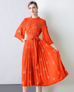 Fold pleated dress loose long dress for women