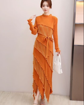 Wood ear France style long dress frenum fold dress for women