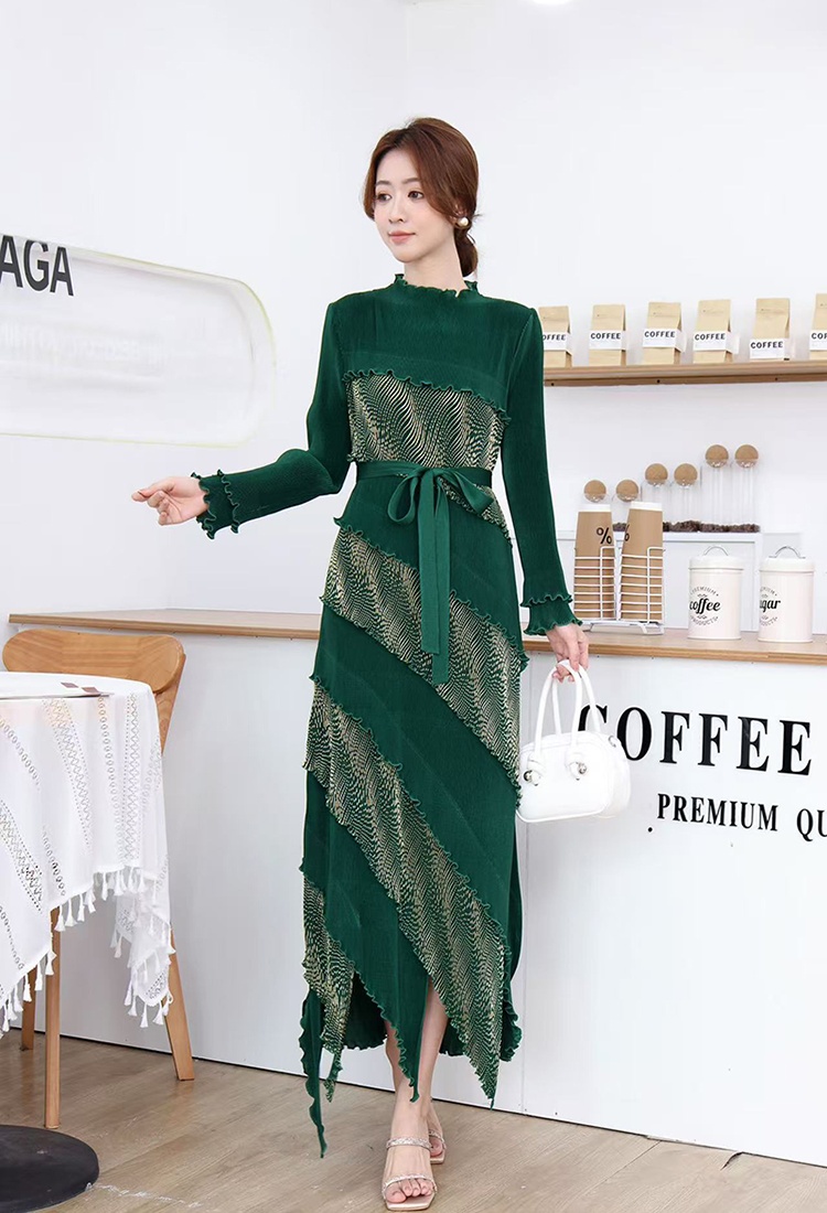 Wood ear France style long dress frenum fold dress for women