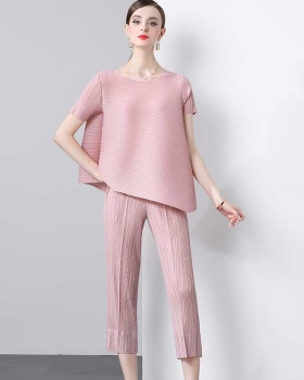 Irregular simple nine pants fold Casual tops a set