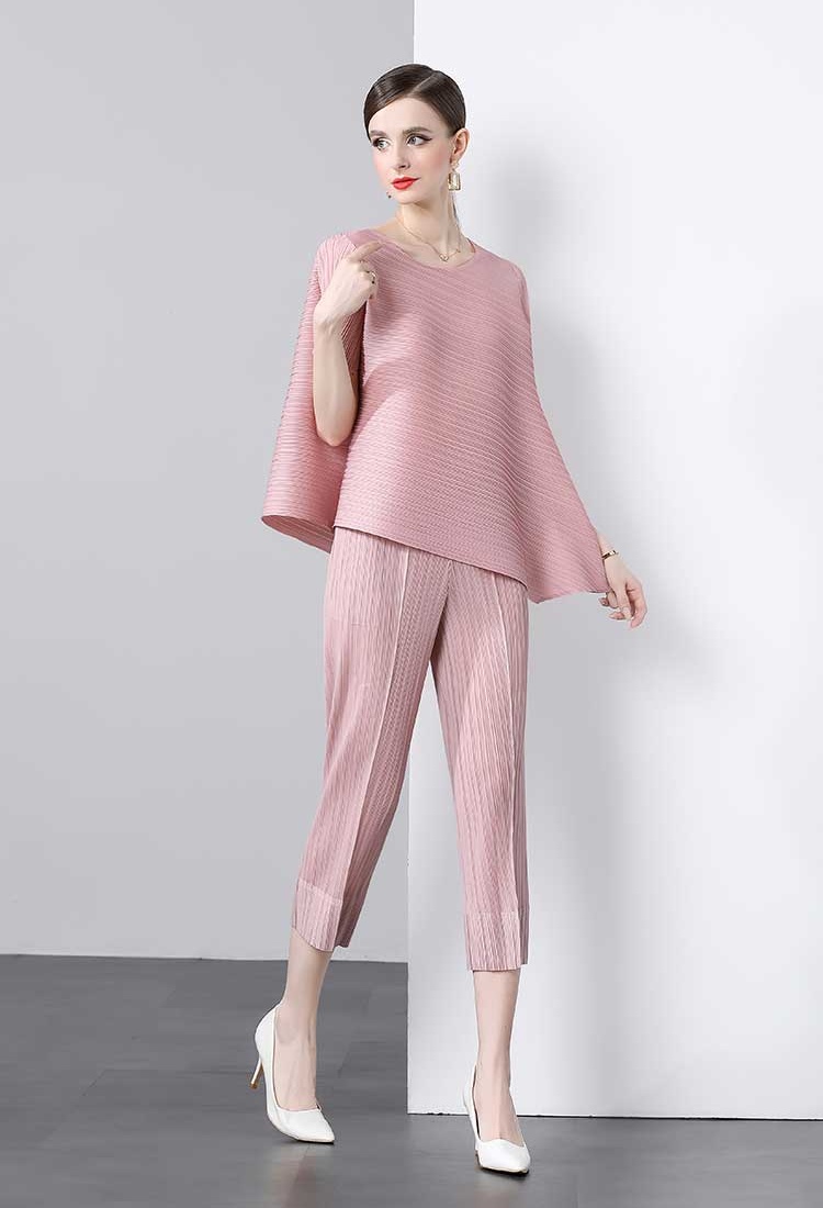 Irregular simple nine pants fold Casual tops a set