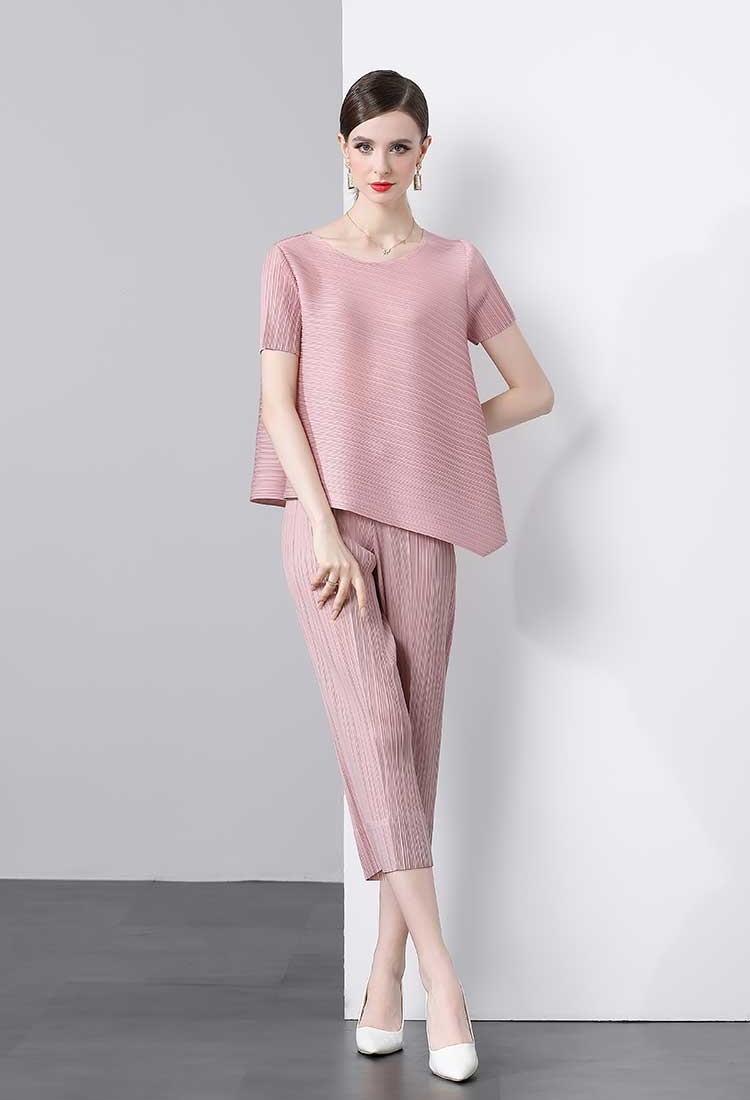 Irregular simple nine pants fold Casual tops a set