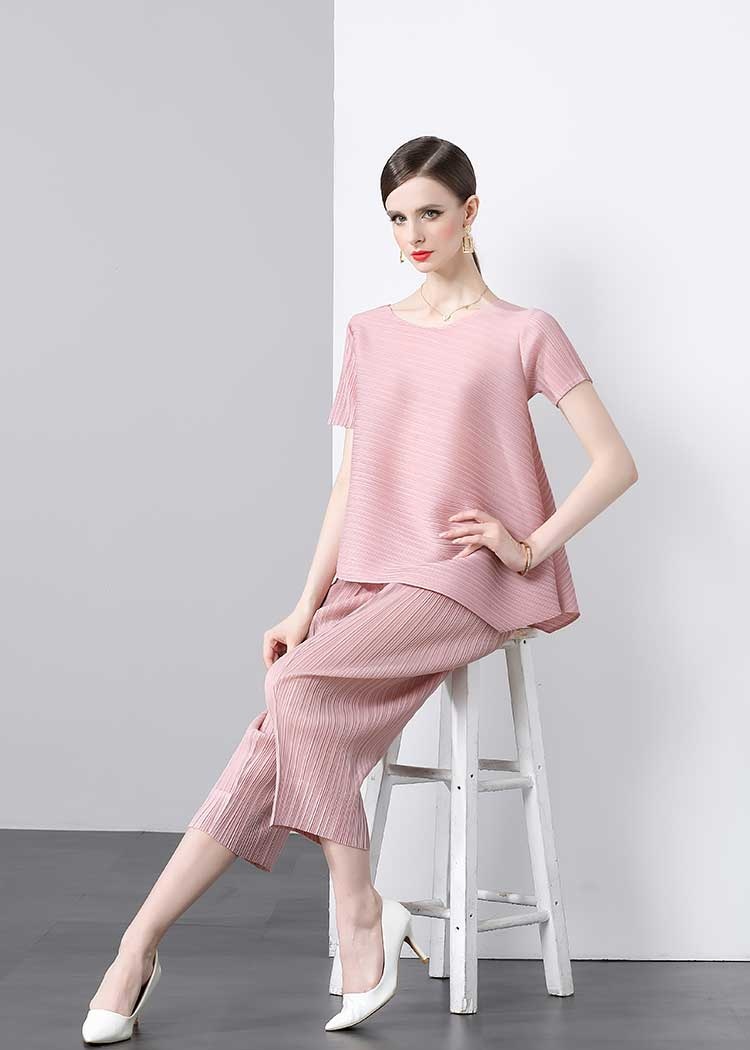 Irregular simple nine pants fold Casual tops a set